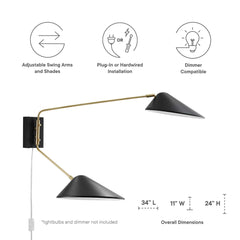 Journey Black 2-Light Swing Arm Wall Sconce - Ornate Home