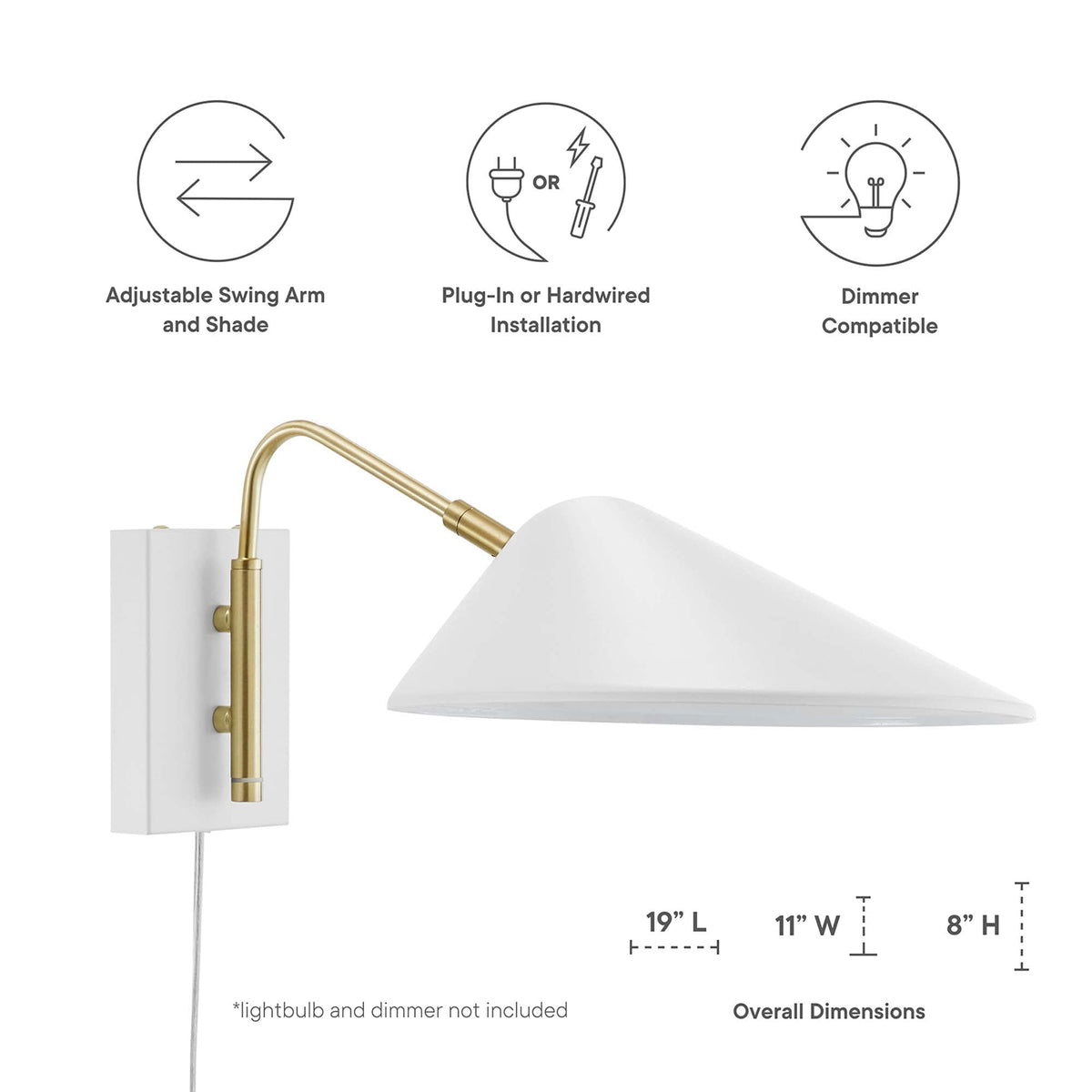Journey White 7" Swing Arm Wall Sconce - Ornate Home