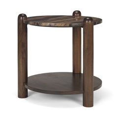 Jovia Brown/Cappuccino Mango Wood Marble Round Side Table