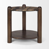 Jovia Brown/Cappuccino Mango Wood Marble Round Side Table - Ornate Home