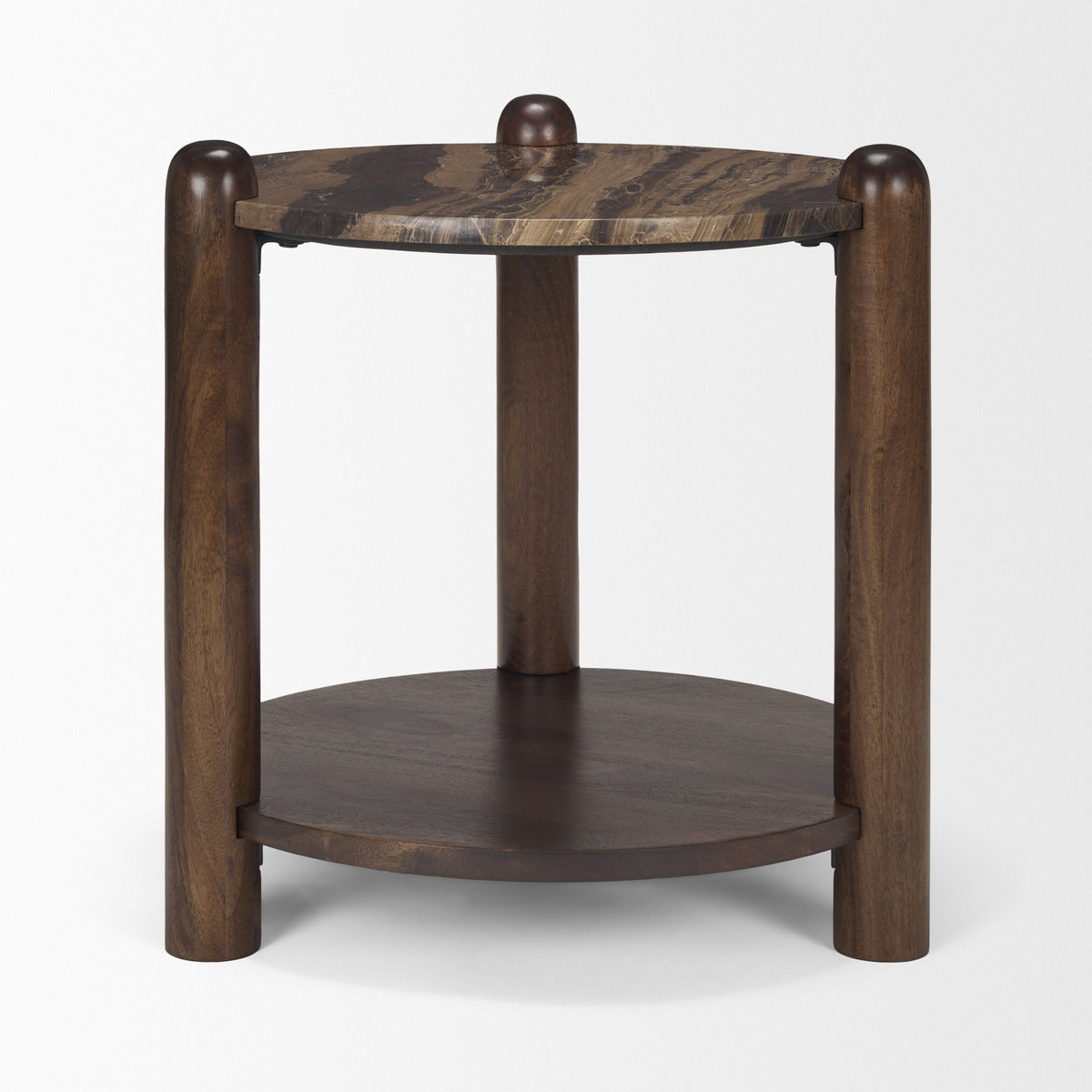 Jovia Brown/Cappuccino Mango Wood Marble Round Side Table - Ornate Home