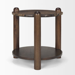 Jovia Brown/Cappuccino Mango Wood Marble Round Side Table