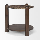 Jovia Brown/Cappuccino Mango Wood Marble Round Side Table - Ornate Home