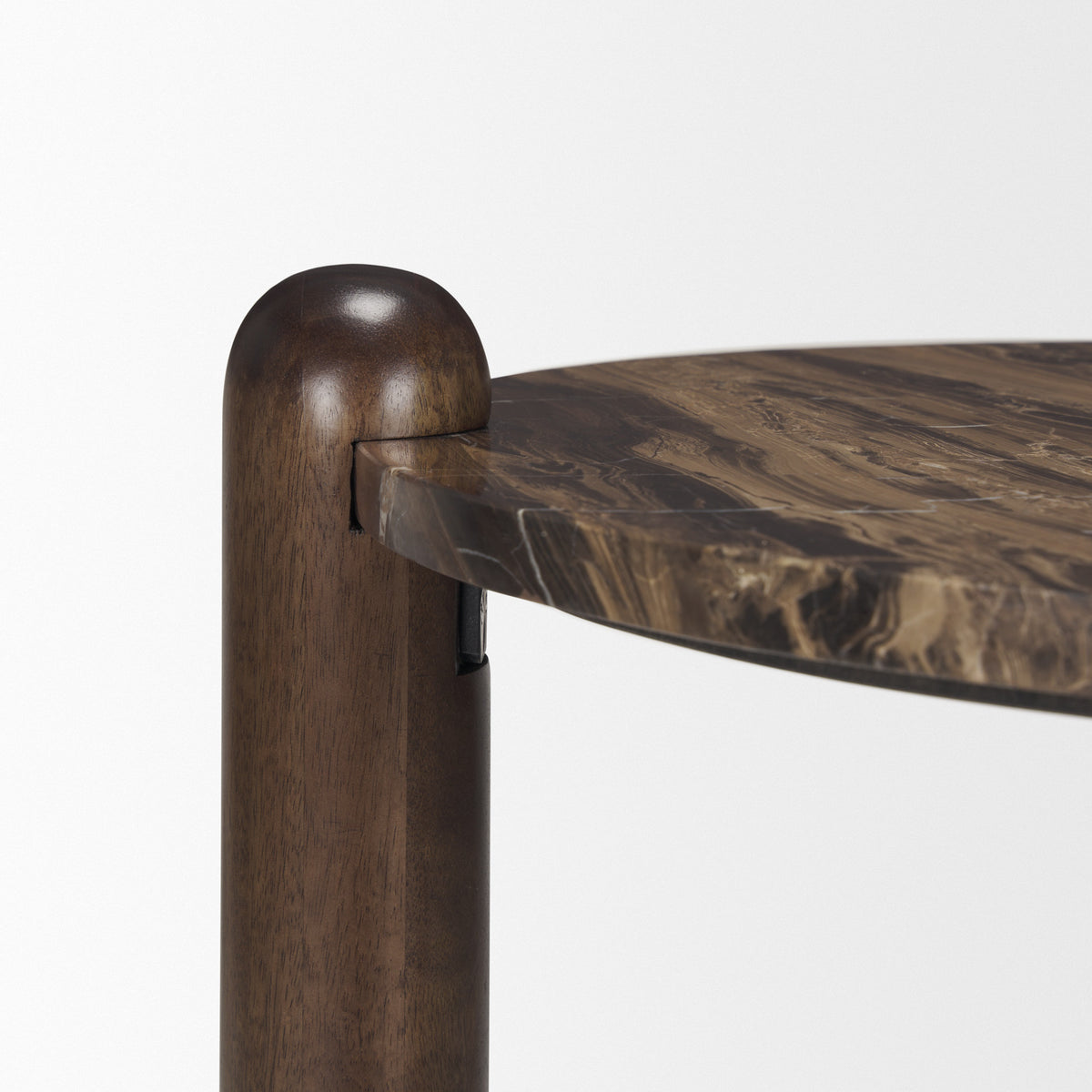 Jovia Brown/Cappuccino Mango Wood Marble Round Side Table - Ornate Home