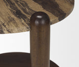 Jovia Brown/Cappuccino Mango Wood Marble Round Side Table - Ornate Home
