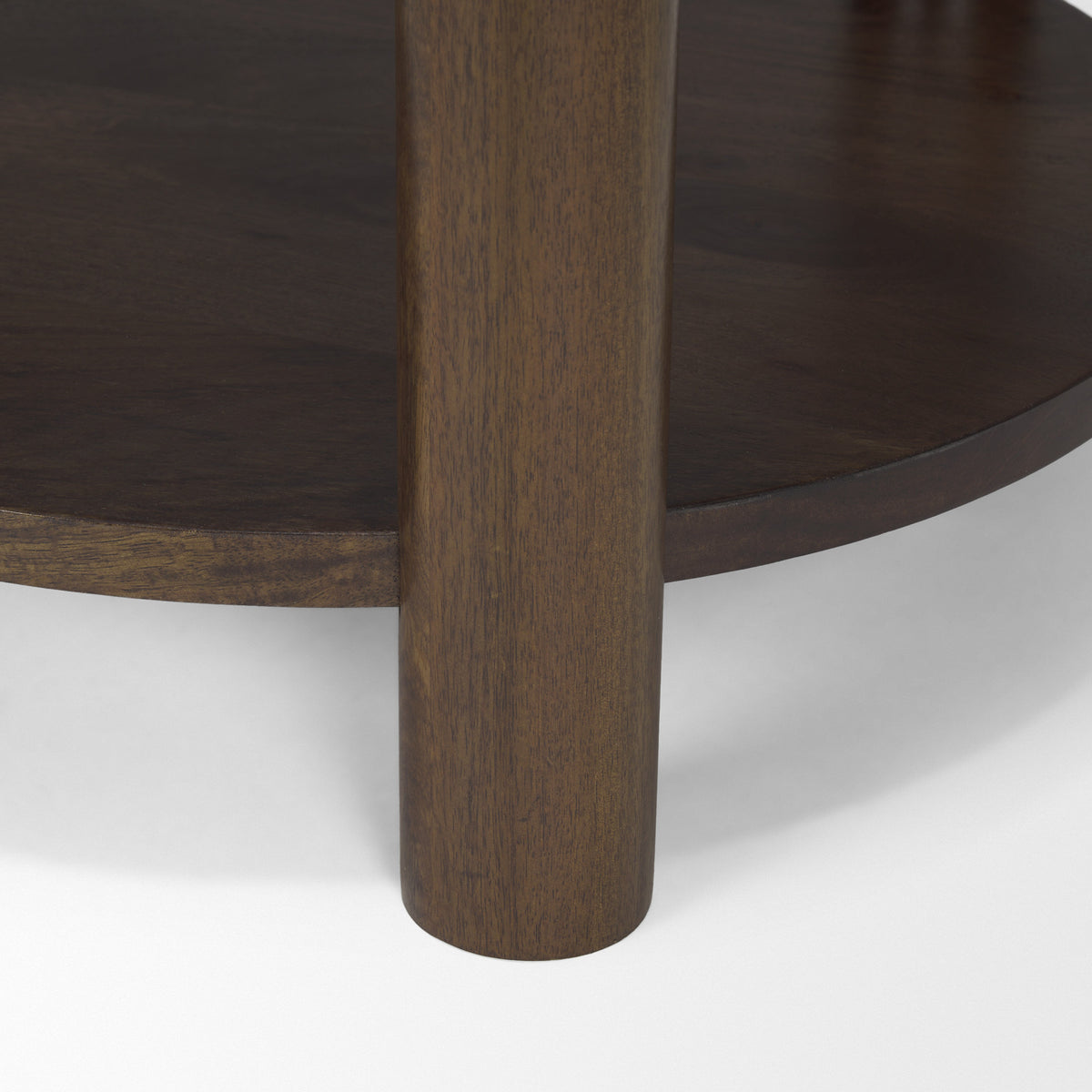 Jovia Brown/Cappuccino Mango Wood Marble Round Side Table - Ornate Home