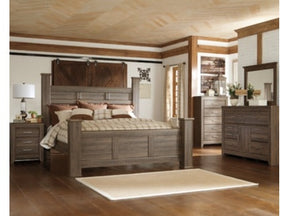 Juararo Brown California King Poster Bedroom Set with Dresser, Mirror, Chest and 2 Nightstands (Online Special Price) - Ornate Home