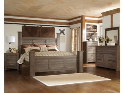 Juararo Brown California King Poster Bedroom Set with Dresser, Mirror, Chest and 2 Nightstands (Online Special Price) - Ornate Home