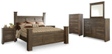 Juararo Brown King Poster Bedroom Set with Dresser, Mirror, Chest and 2 Nightstands (Online Special Price) - Ornate Home