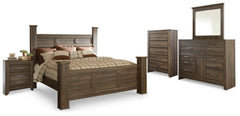 Juararo Brown King Poster Bedroom Set with Dresser, Mirror, Chest and Nightstand - Ornate Home