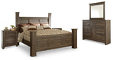 Juararo Brown King Poster Bedroom Set with Dresser, Mirror and 2 Nightstands - Ornate Home