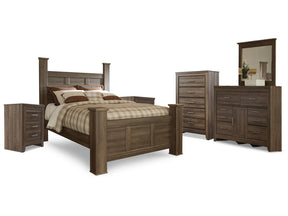 Juararo Brown Queen Poster Bedroom Set with Dresser, Mirror, Chest and 2 Nightstands (Online Special Price) - Ornate Home
