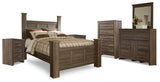 Juararo Brown Queen Poster Bedroom Set with Dresser, Mirror, Chest and 2 Nightstands (Online Special Price) - Ornate Home
