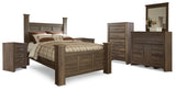 Juararo Brown Queen Poster Bedroom Set with Dresser, Mirror, Chest and 2 Nightstands - Ornate Home