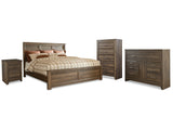 Juararo Dark Brown California King Panel Bedroom Set with Dresser, Chest and Nightstand - Ornate Home