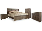Juararo Dark Brown King Panel Bed, Dresser, Chest and 2 Nightstands - Ornate Home