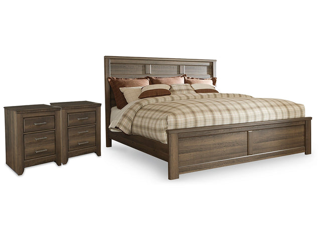 Juararo Dark Brown King Panel Bedroom Set with 2 Nightstands (Online Special Price) - Ornate Home