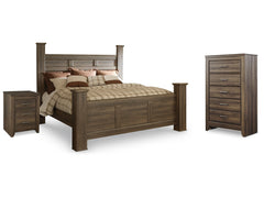 Juararo Dark Brown King Poster Bed, Chest and Nightstand - Ornate Home