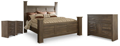 Juararo Dark Brown King Poster Bed, Dresser and 2 Nightstands - Ornate Home