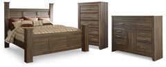 Juararo Dark Brown King Poster Bed, Dresser and Chest - Ornate Home