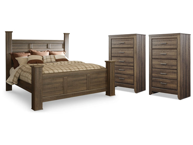 Juararo Dark Brown King Poster Bed and 2 Chests - Ornate Home