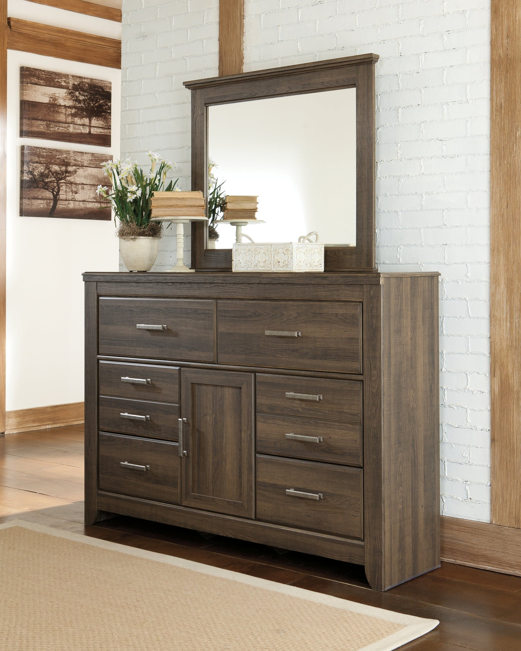 Juararo Dark Brown Queen Panel Bed, Dresser, Mirror and Nightstand (Online Special Price) - Ornate Home