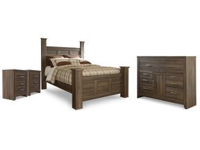 Juararo Dark Brown Queen Poster Bed, Dresser and 2 Nightstands (Online Special Price) - Ornate Home