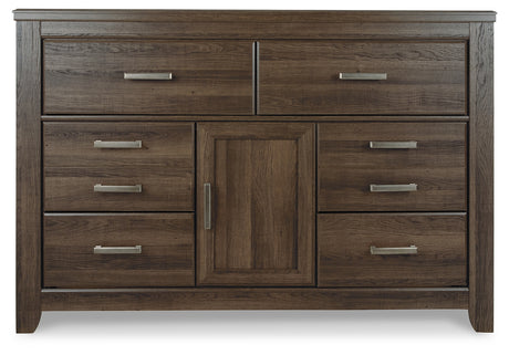 Juararo Dark Brown Queen Poster Bed, Dresser and 2 Nightstands - Ornate Home