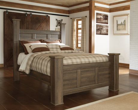 Juararo Dark Brown Queen Poster Bed, Dresser and 2 Nightstands - Ornate Home