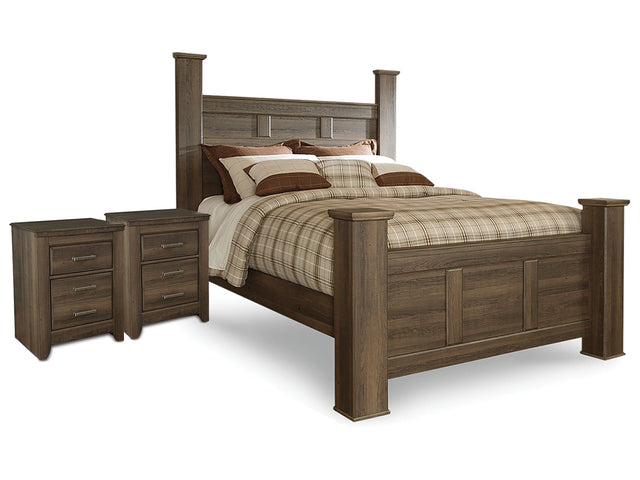 Juararo Dark Brown Queen Poster Bed and 2 Nightstands (Online Special Price) - Ornate Home