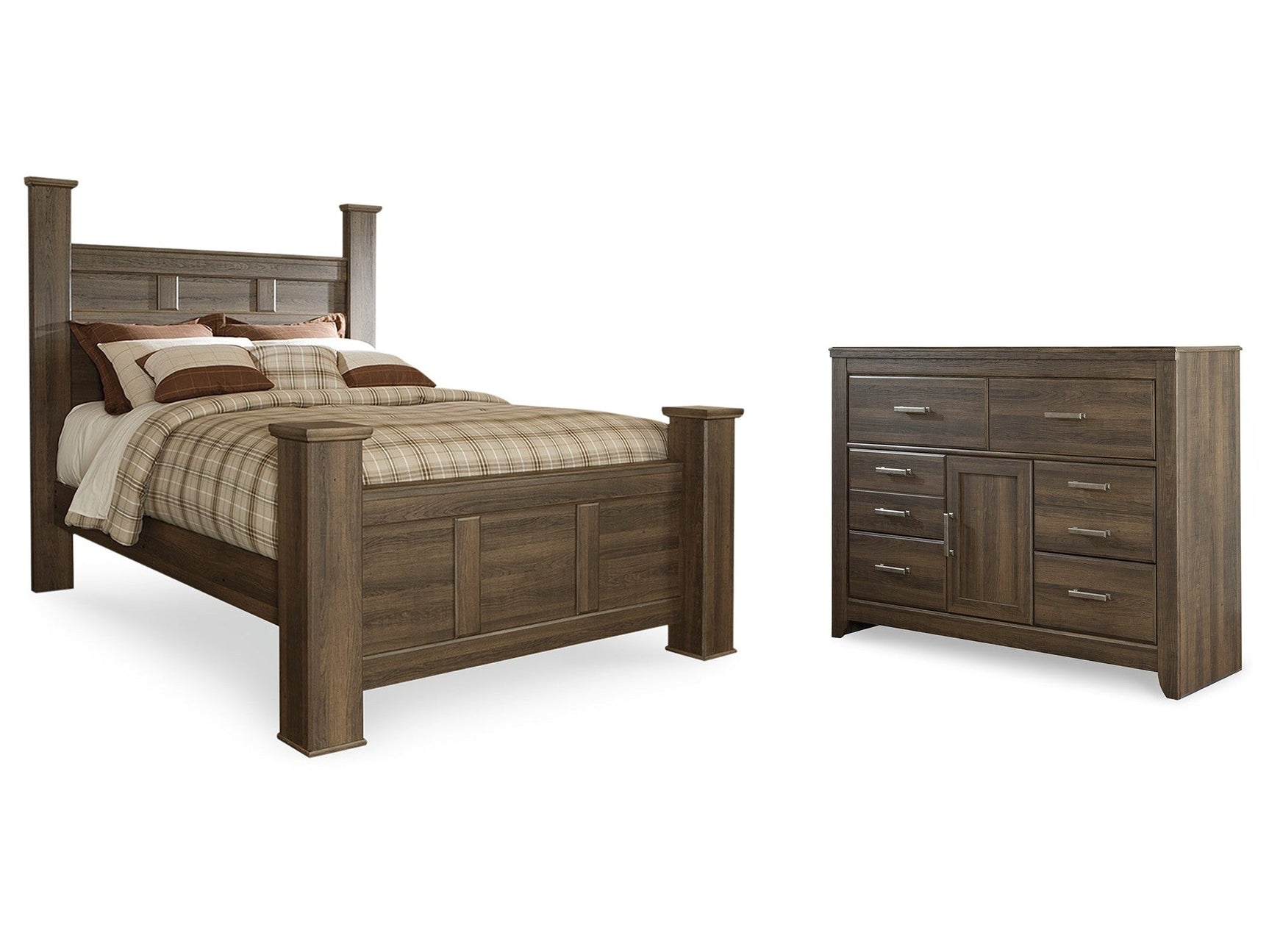 Juararo Dark Brown Queen Poster Bed and Dresser (Online Special Price) - Ornate Home