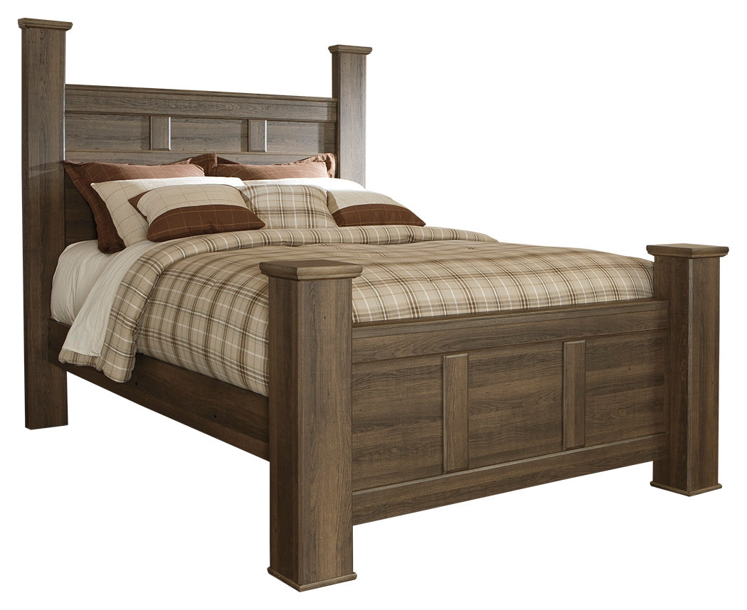 Juararo Dark Brown Queen Poster Bed w/Mirrored Dresser & 2 Nightstands (Online Special Price) - Ornate Home
