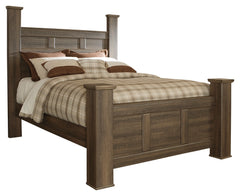 Juararo Dark Brown Queen Poster Bed w/Mirrored Dresser & 2 Nightstands - Ornate Home