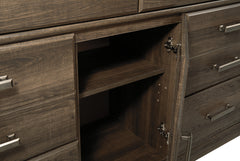 Juararo Dark Brown Queen Poster Bed w/Mirrored Dresser & 2 Nightstands - Ornate Home