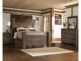 Juararo Dark Brown Queen Poster Bed with Mirrored Dresser and Nightstand - Ornate Home