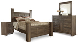 Juararo Dark Brown Queen Poster Bed with Mirrored Dresser and Nightstand - Ornate Home