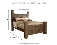 Juararo Dark Brown Queen Poster Bed with Mirrored Dresser and Nightstand - Ornate Home