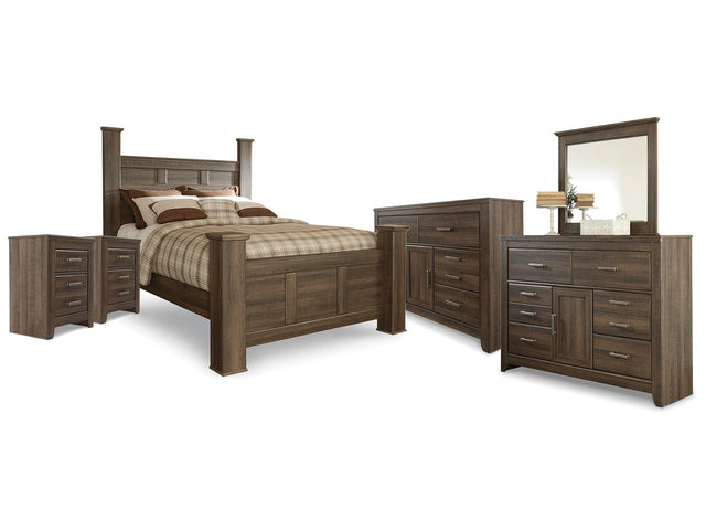 Juararo Queen Poster Bed, 2 Dressers, Mirror and 2 Nightstands (Online Special Price) - Ornate Home
