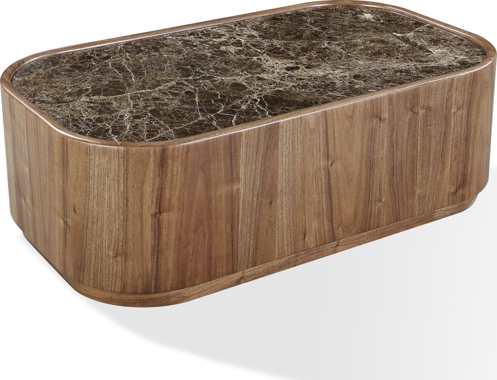 Juba Mongoose Natural Marble and Walnut Coffee Table with Casters - Ornate Home