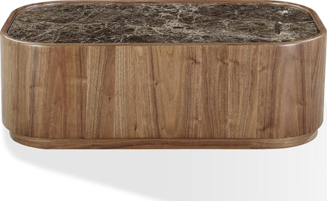 Juba Mongoose Natural Marble and Walnut Coffee Table with Casters - Ornate Home