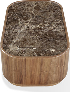 Juba Mongoose Natural Marble and Walnut Coffee Table with Casters - Ornate Home