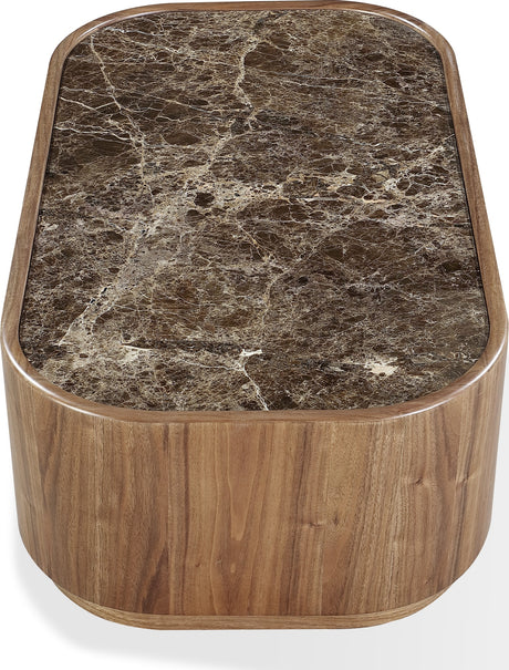 Juba Mongoose Natural Marble and Walnut Coffee Table with Casters - Ornate Home