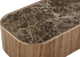 Juba Mongoose Natural Marble and Walnut Coffee Table with Casters - Ornate Home