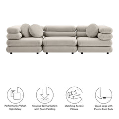 Jubilee Almond 3-Piece Modular Performance Velvet Sectional Sofa - Ornate Home