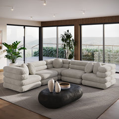 Jubilee Almond 5-Piece Modular Performance Velvet Sectional Sofa - Ornate Home