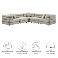 Jubilee Almond 5-Piece Modular Performance Velvet Sectional Sofa - Ornate Home
