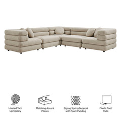 Jubilee Linen 5-Piece Upholstered Modular L-Shaped Sofa Set - Ornate Home