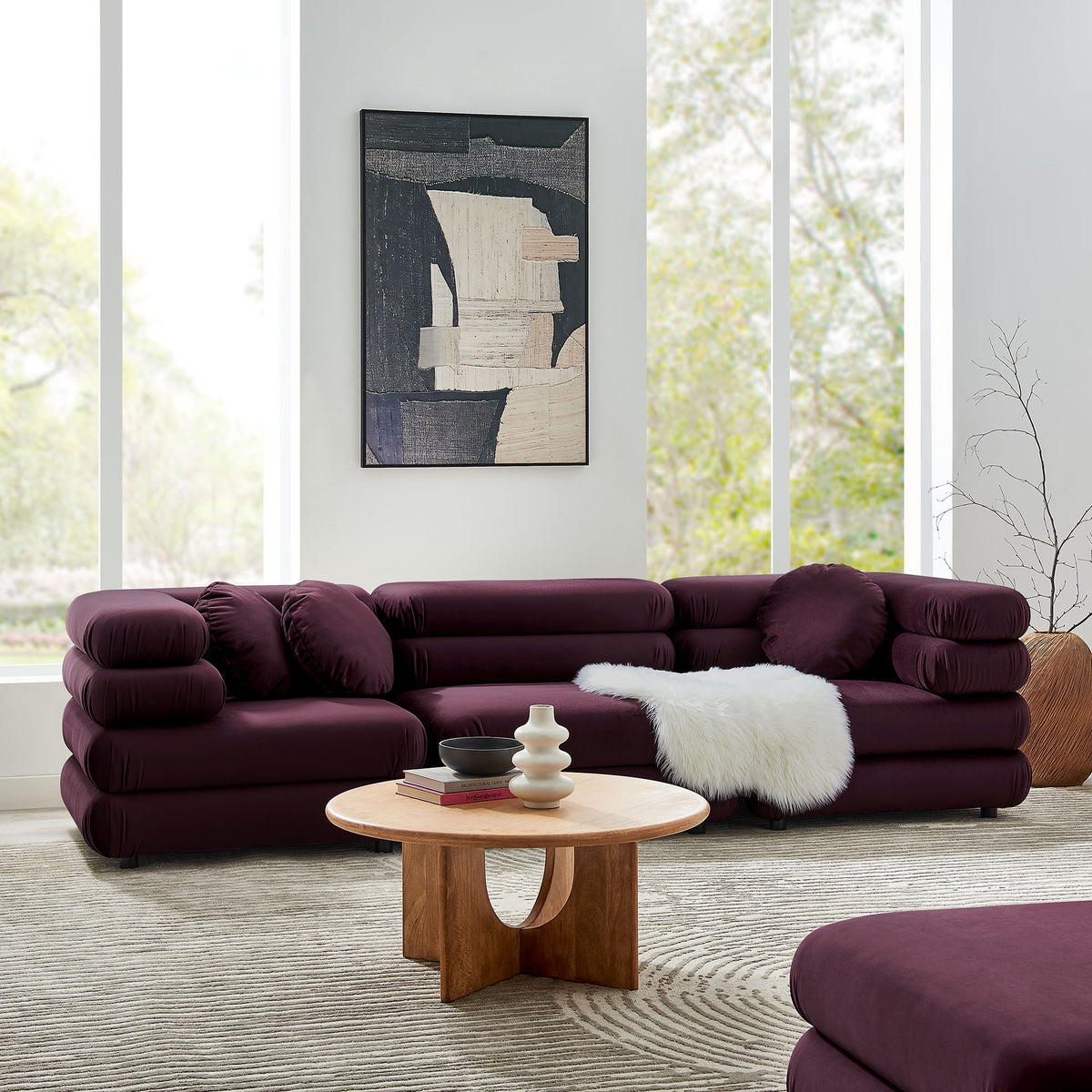 Jubilee Mulberry 3-Piece Modular Performance Velvet Sectional Sofa - Ornate Home