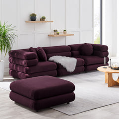 Jubilee Mulberry 4-Piece Modular Performance Velvet Sectional Sofa - Ornate Home