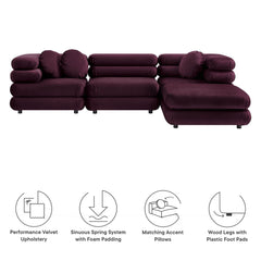 Jubilee Mulberry 4-Piece Modular Performance Velvet Sectional Sofa - Ornate Home